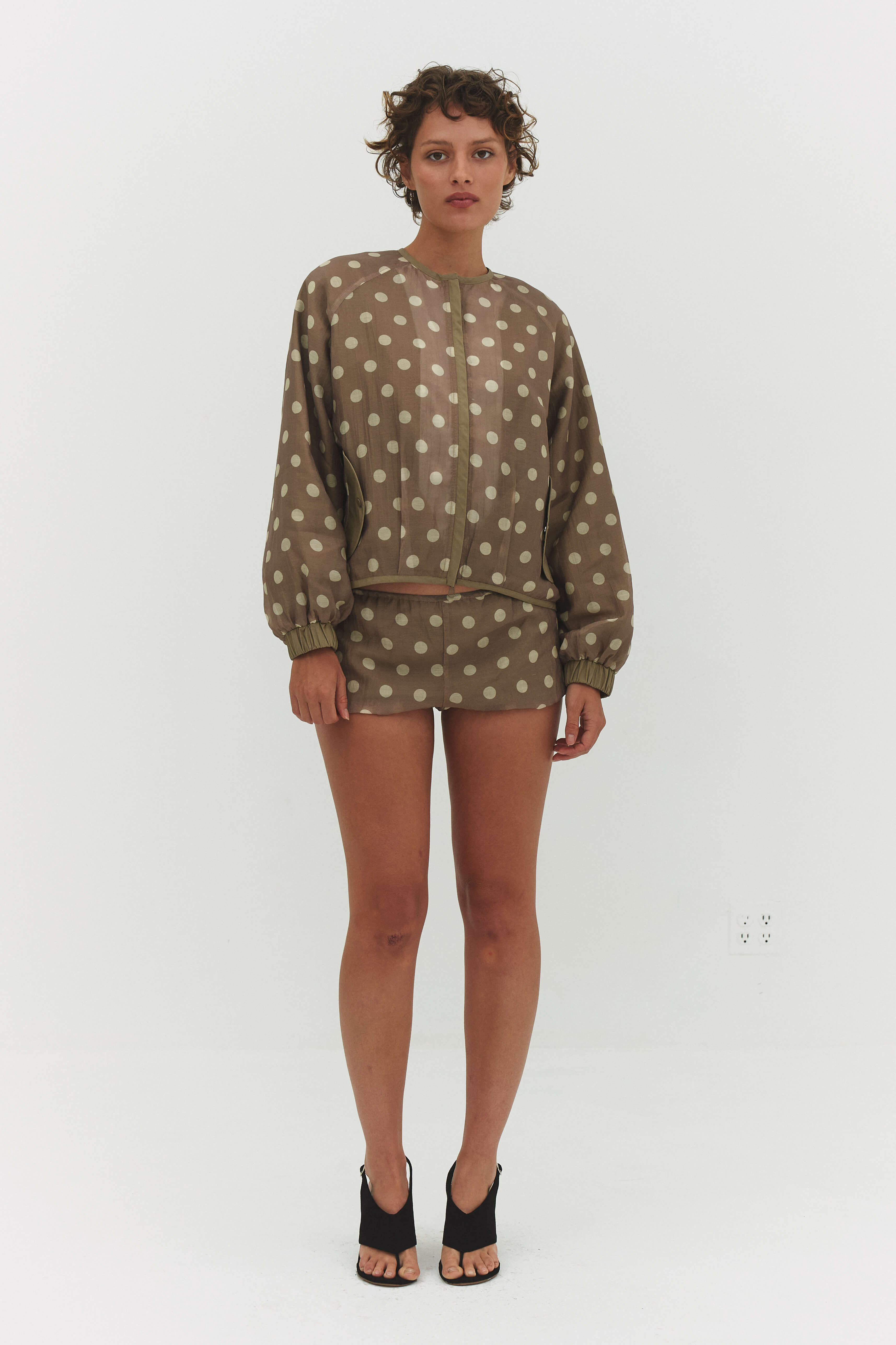 FABIO VOILE JACKET IN CREAM AND MOCHA