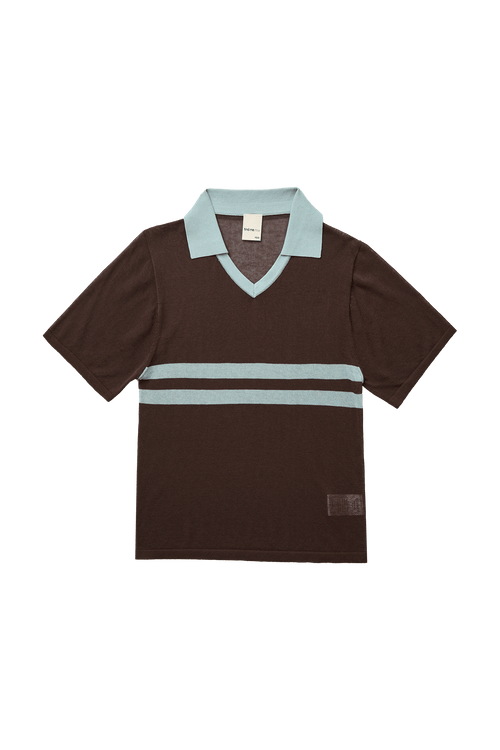 ARACI KNIT POLO TOP IN COCOA CREAM